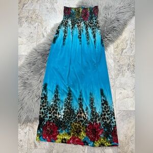 Bongo Blue Cheetah Strapless Maxi Dress Women’s Size XL